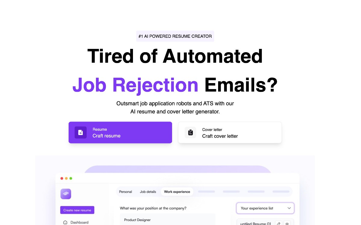 Tired of Automated Job Rejection Emails? Outsmart job application robots and ATS with our AI resume and cover letter generator.