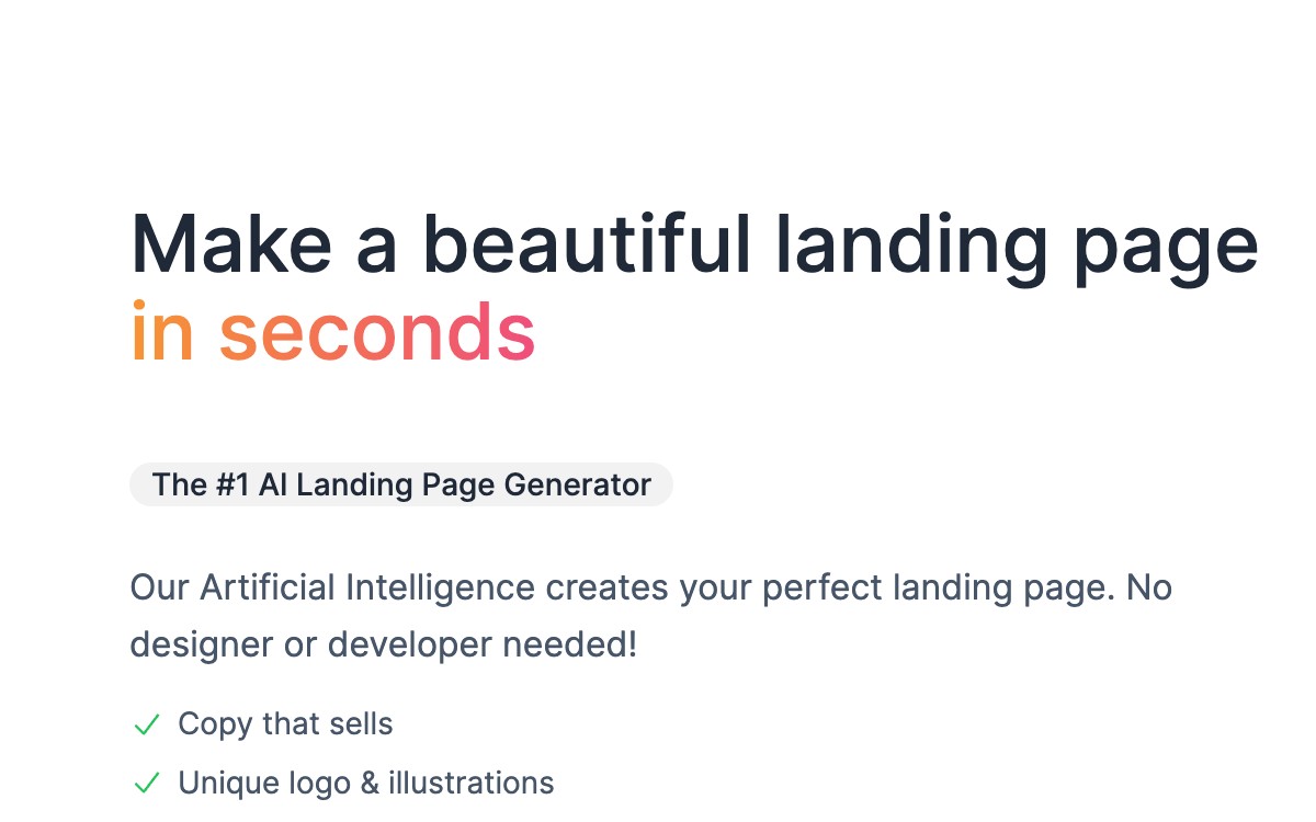 Make a beautiful landing page in seconds
